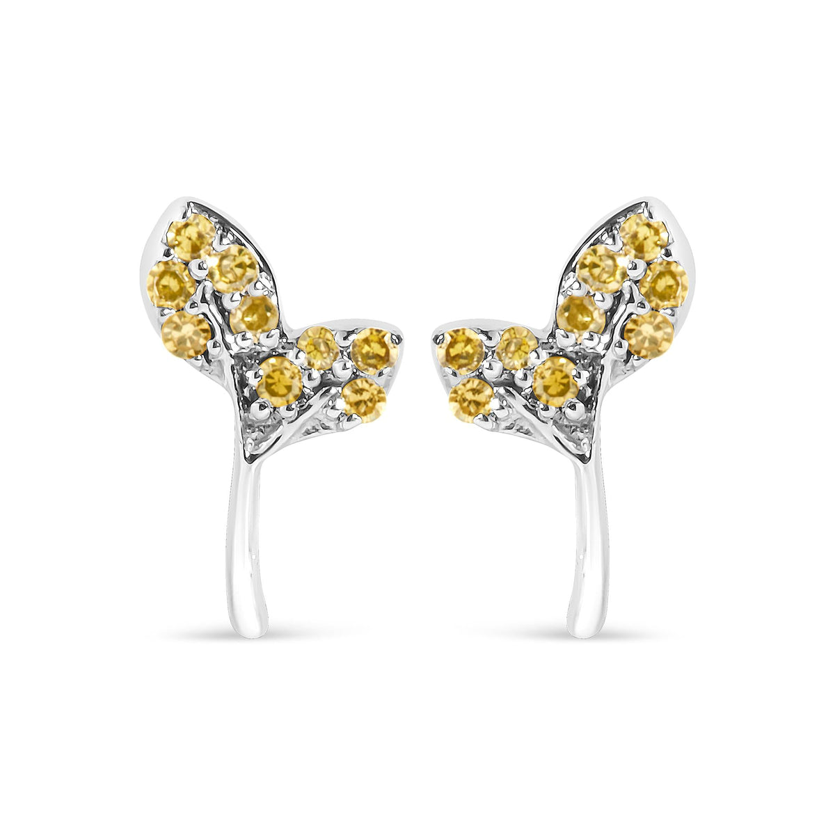 925 Sterling Silver 1/16ct TDW  Yellow Treated Diamond Leaf Earrings