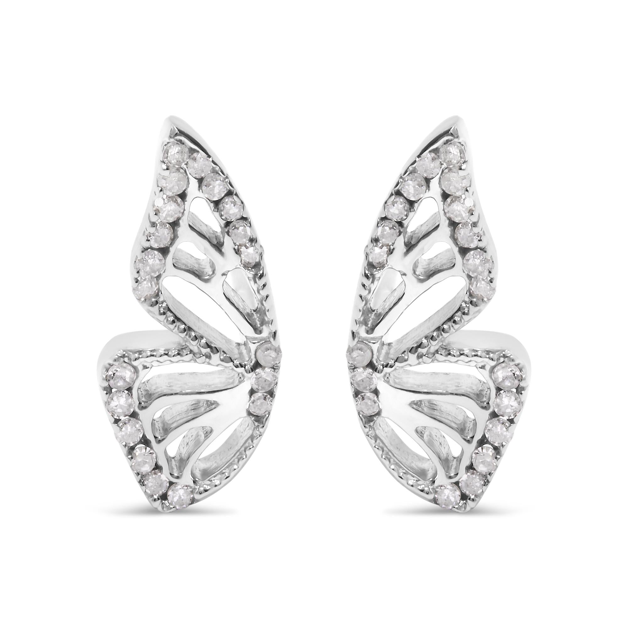 .925 Sterling Silver 1/6ct TDW Diamond Butterfly Earrings