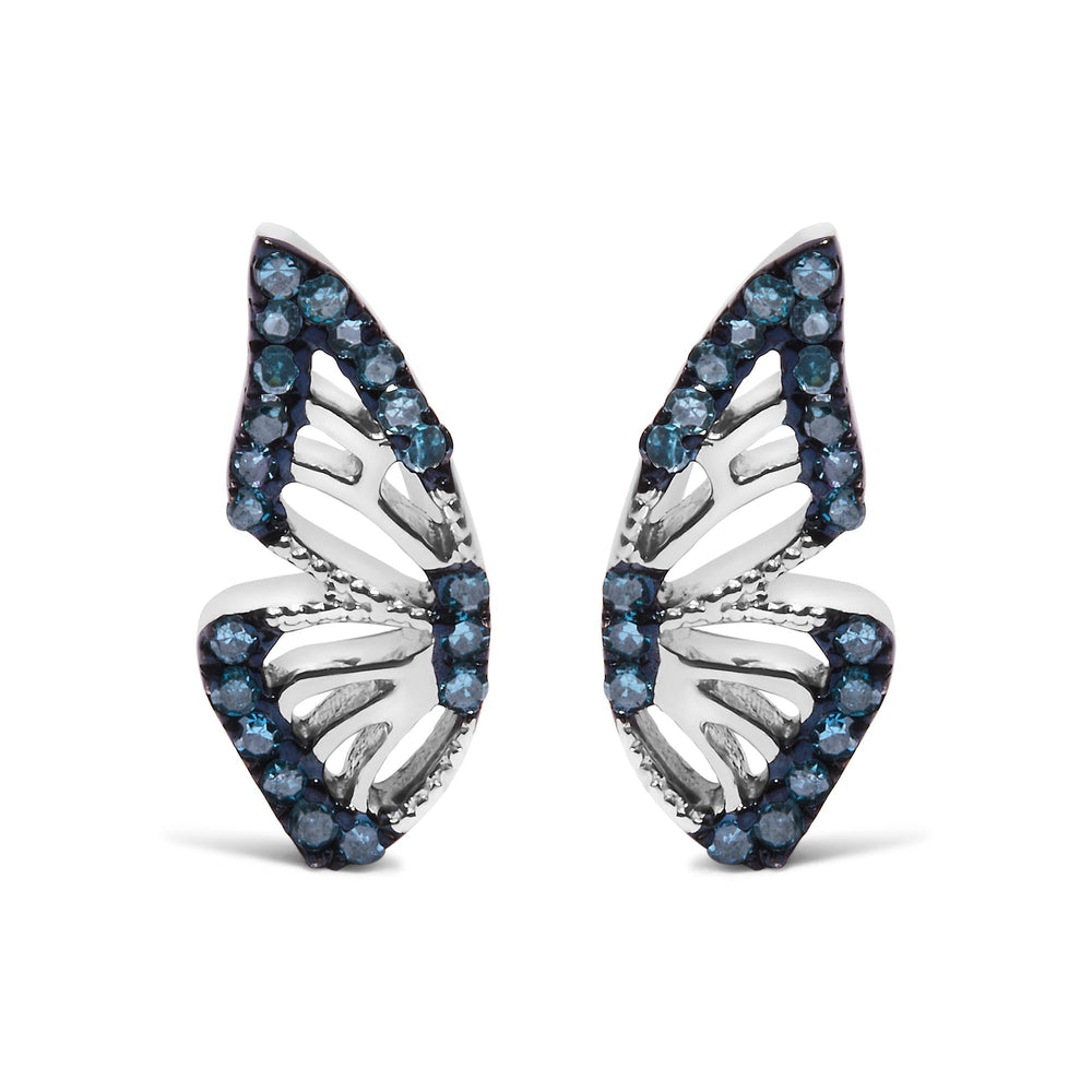 Sterling Silver 1/6 Cttw Blue Treated Diamond Butterfly Stud Earrings