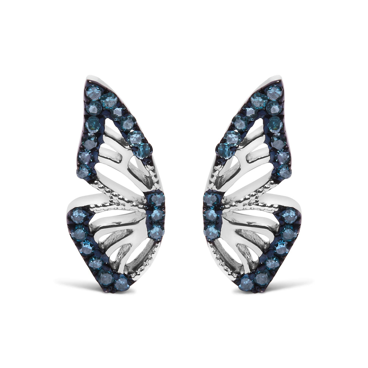 Sterling Silver 1/6 Cttw Blue Treated Diamond Butterfly Stud Earrings