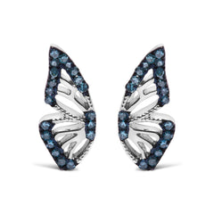 Sterling Silver 1/6 Cttw Blue Treated Diamond Butterfly Stud Earrings