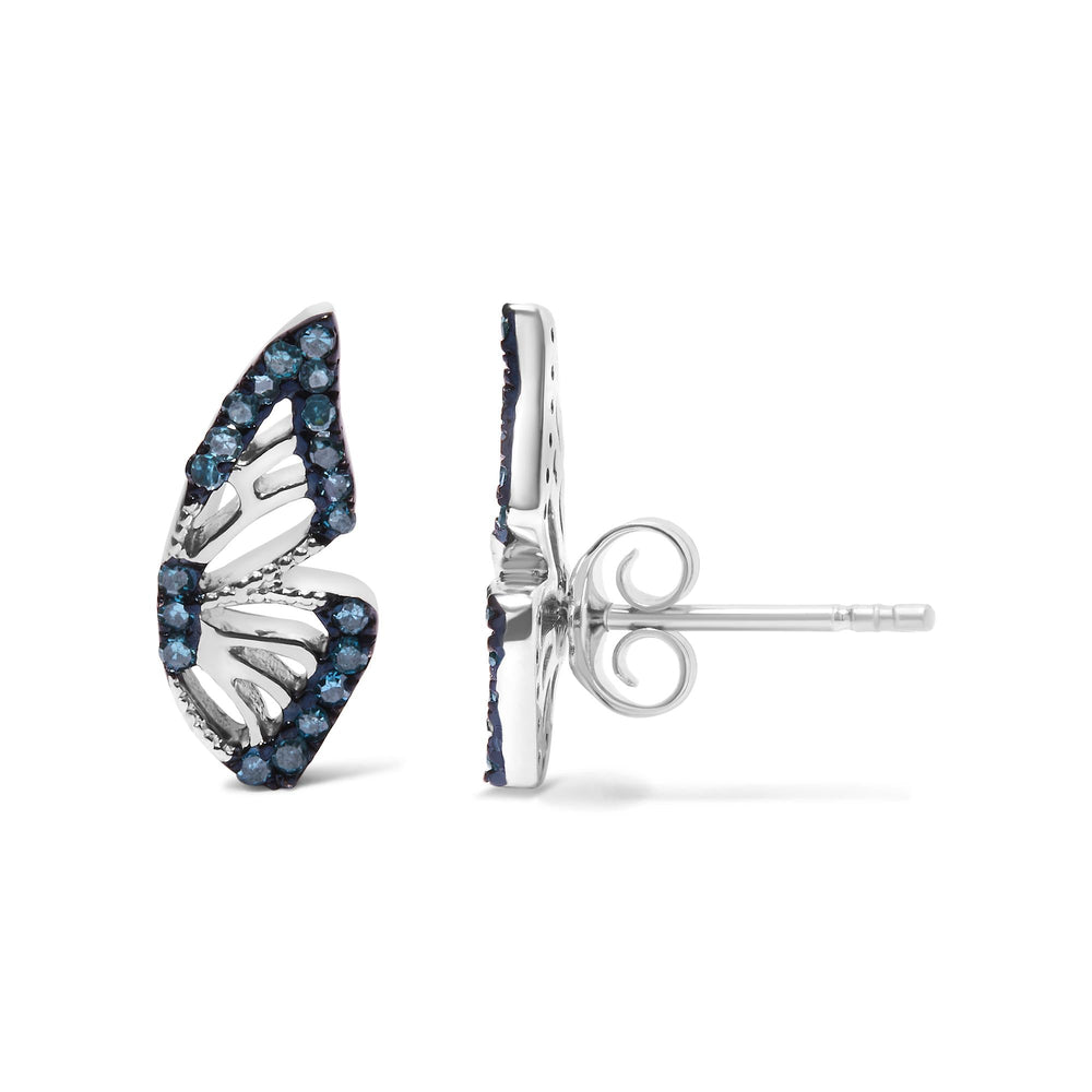 Sterling Silver 1/6 Cttw Blue Treated Diamond Butterfly Stud Earrings