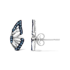 Sterling Silver 1/6 Cttw Blue Treated Diamond Butterfly Stud Earrings