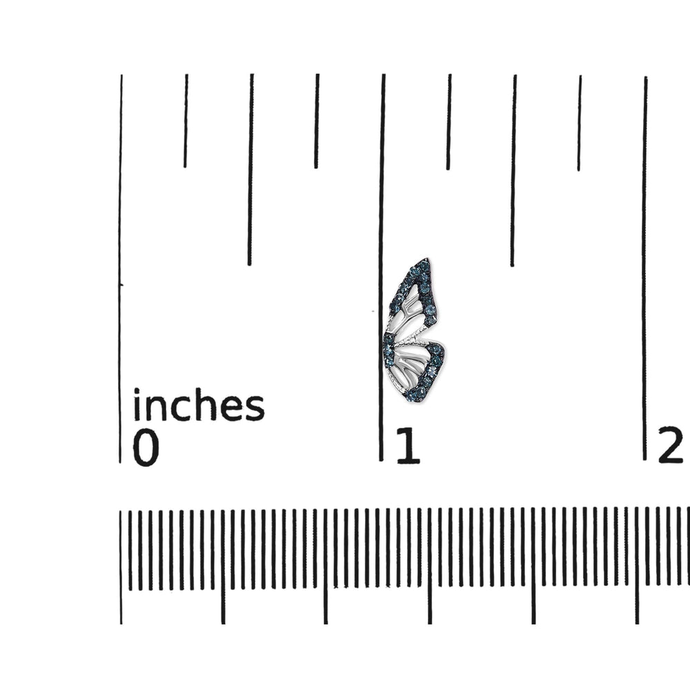 Sterling Silver 1/6 Cttw Blue Treated Diamond Butterfly Stud Earrings
