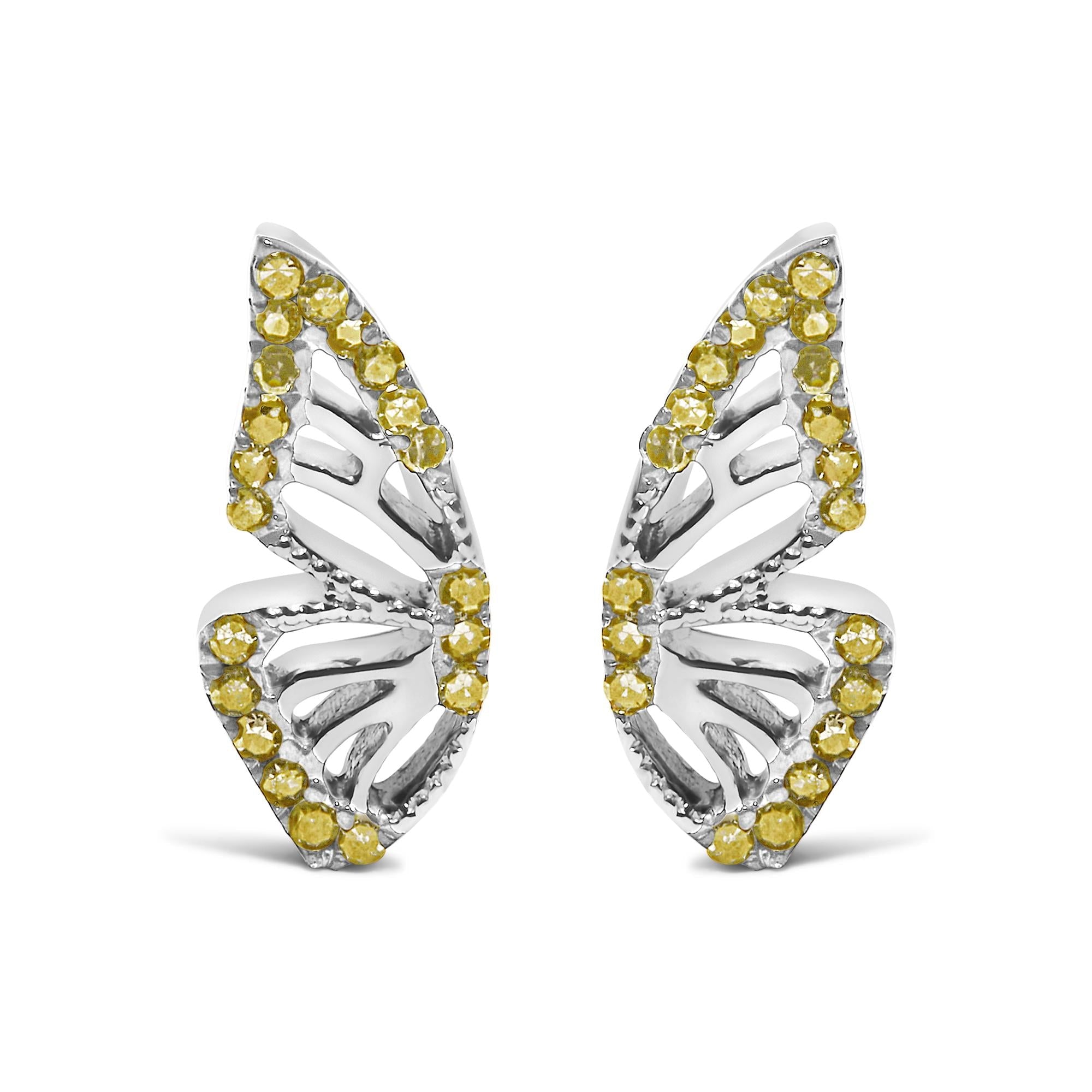 925 Sterling Silver 1/6ct TDW  Yellow Treated Diamond Butterfly Earrings