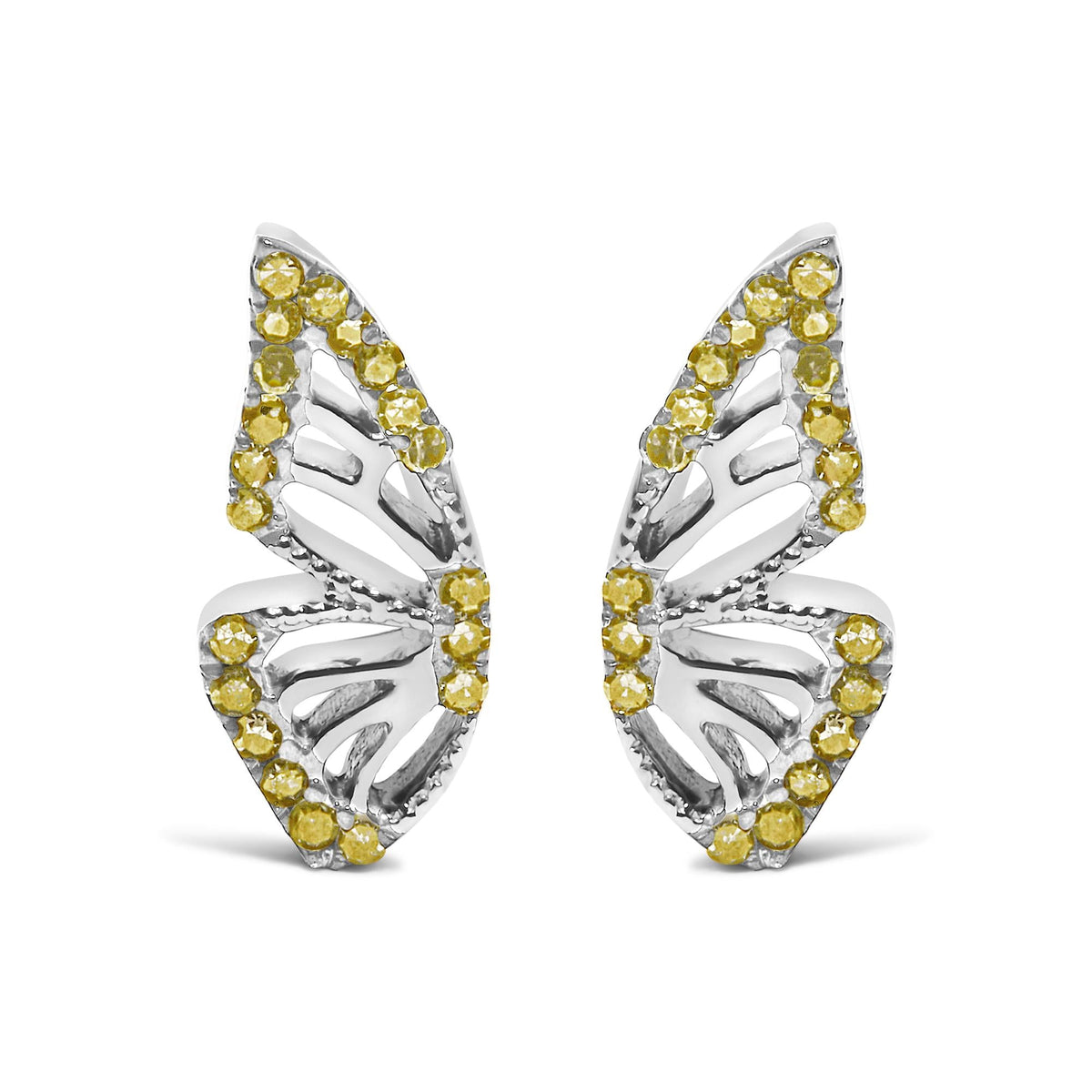925 Sterling Silver 1/6ct TDW  Yellow Treated Diamond Butterfly Earrings