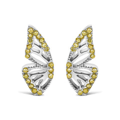 925 Sterling Silver 1/6ct TDW  Yellow Treated Diamond Butterfly Earrings