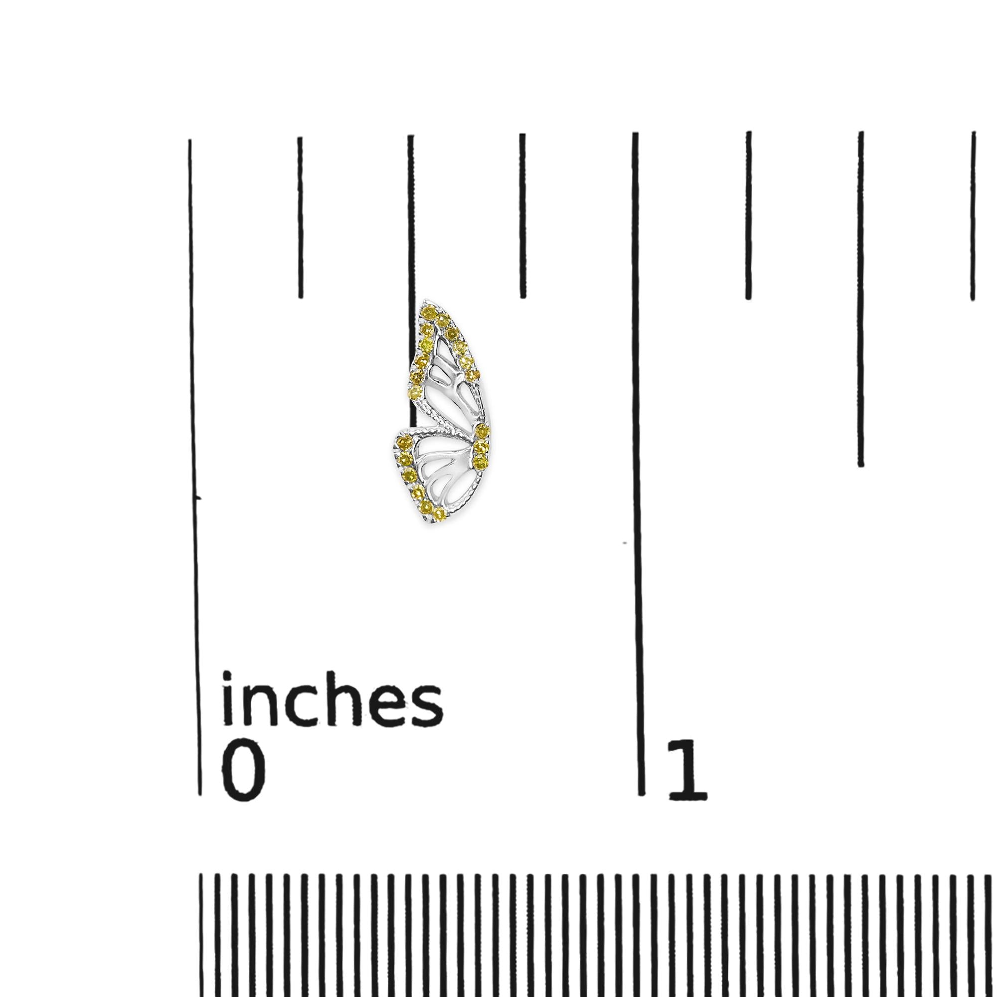 925 Sterling Silver 1/6ct TDW  Yellow Treated Diamond Butterfly Earrings