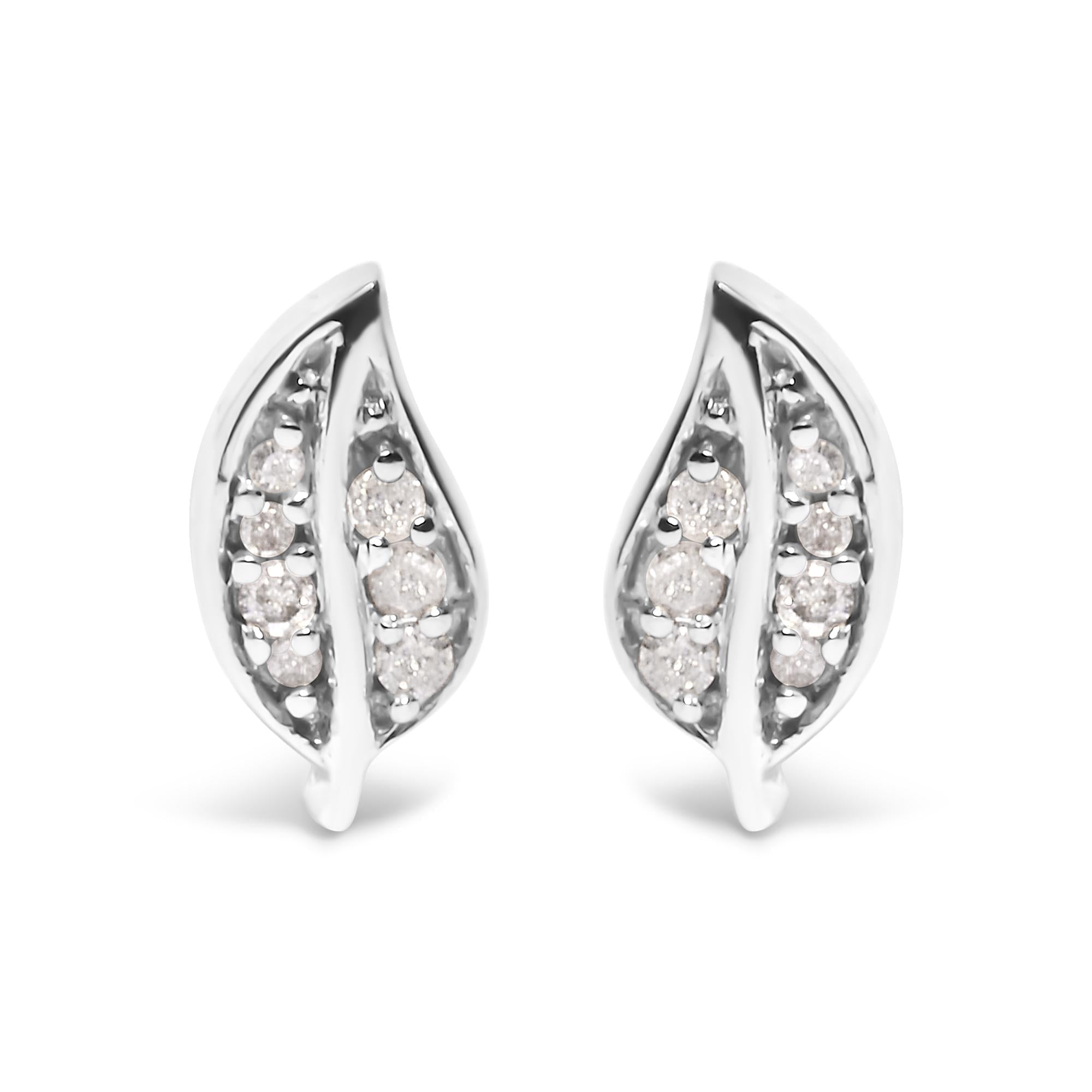 .925 Sterling Silver Diamond Accent Leaf Stud Earrings