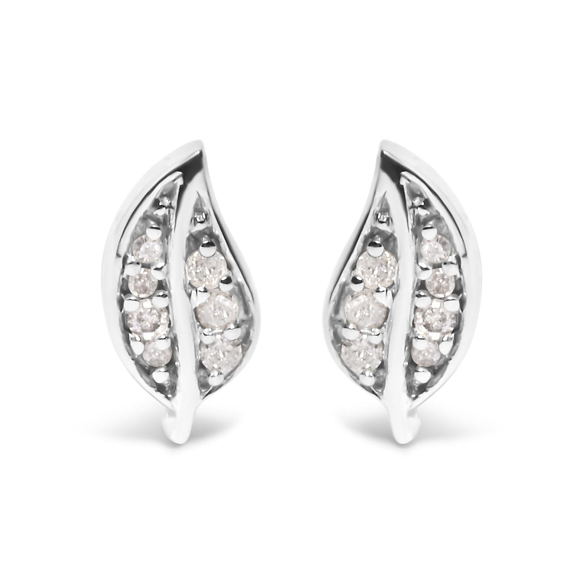 .925 Sterling Silver Diamond Accent Leaf Stud Earrings