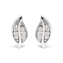 .925 Sterling Silver Diamond Accent Leaf Stud Earrings