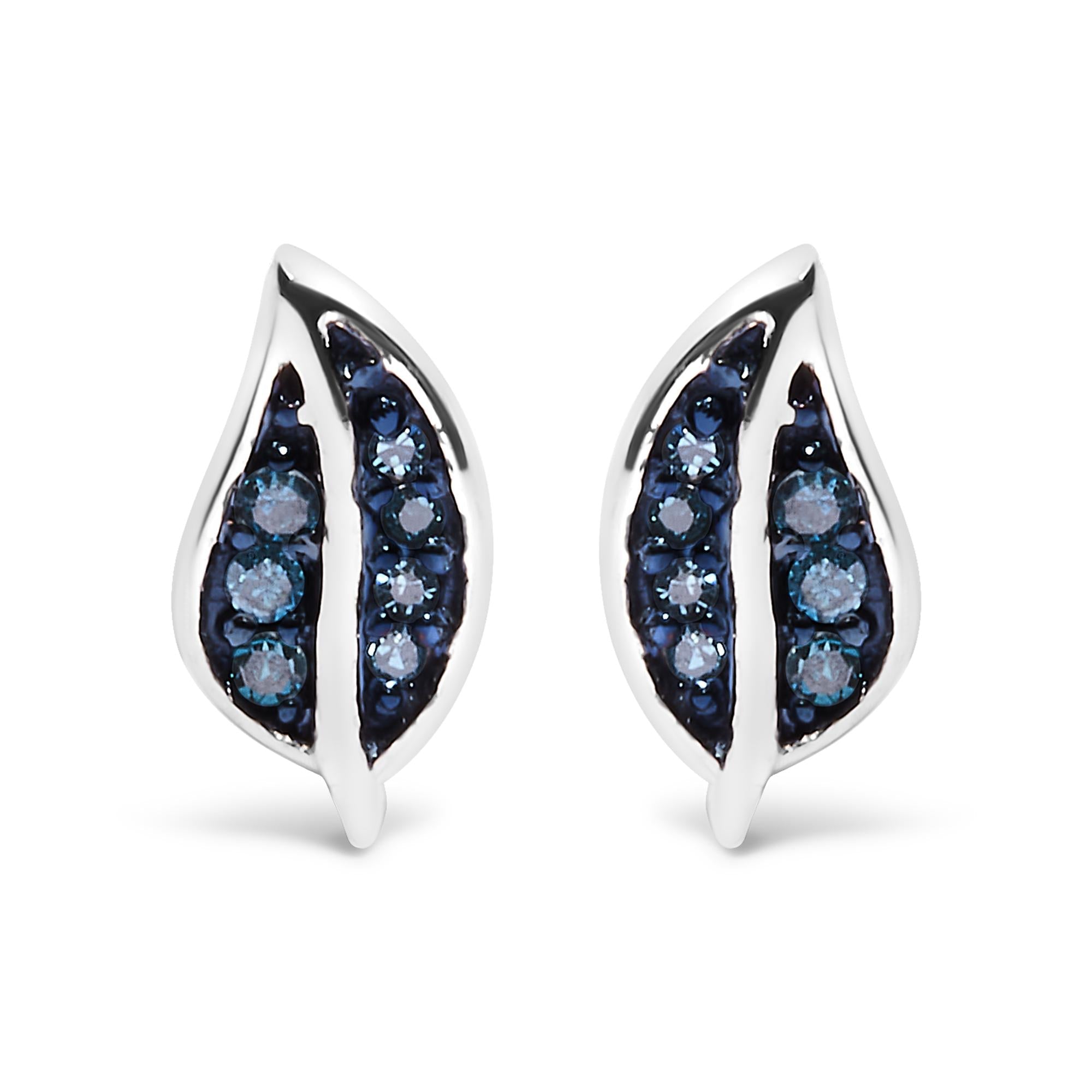 .925 Sterling Silver Blue Diamond Accent Leaf Stud Earrings