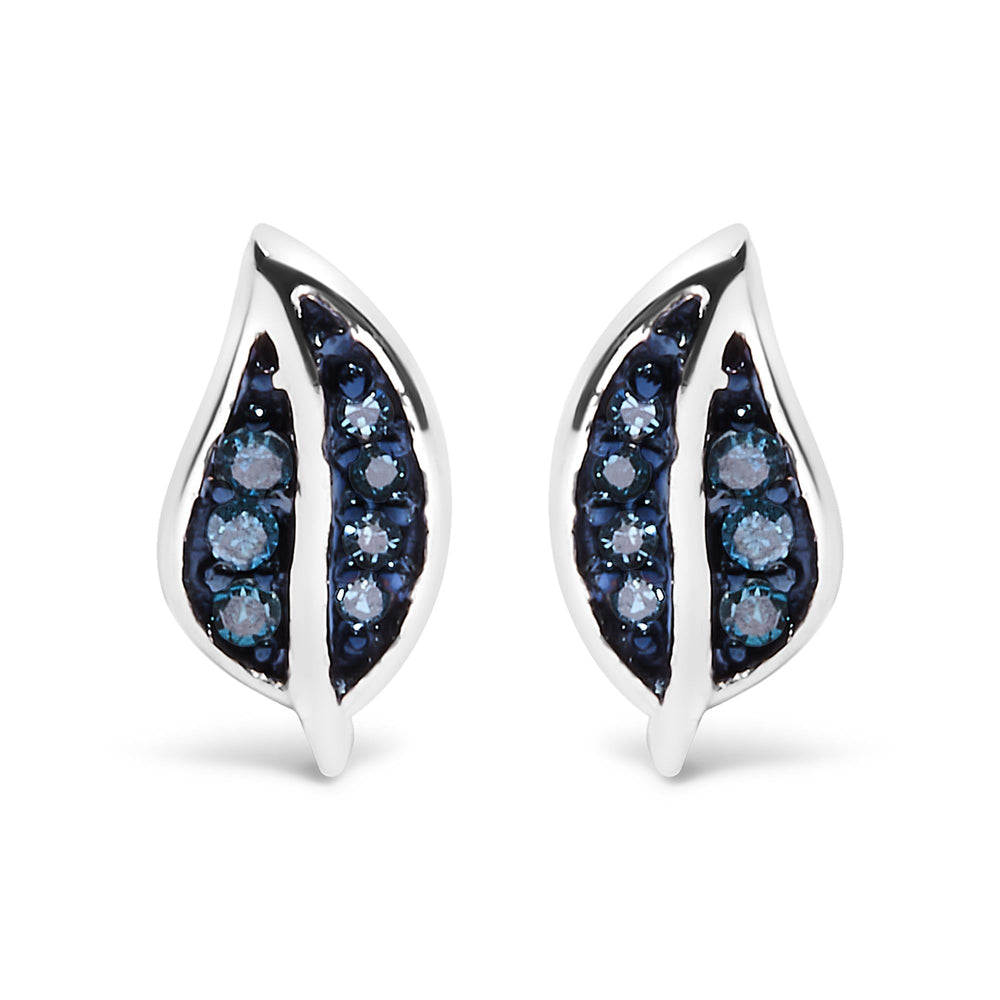 .925 Sterling Silver Blue Diamond Accent Leaf Stud Earrings