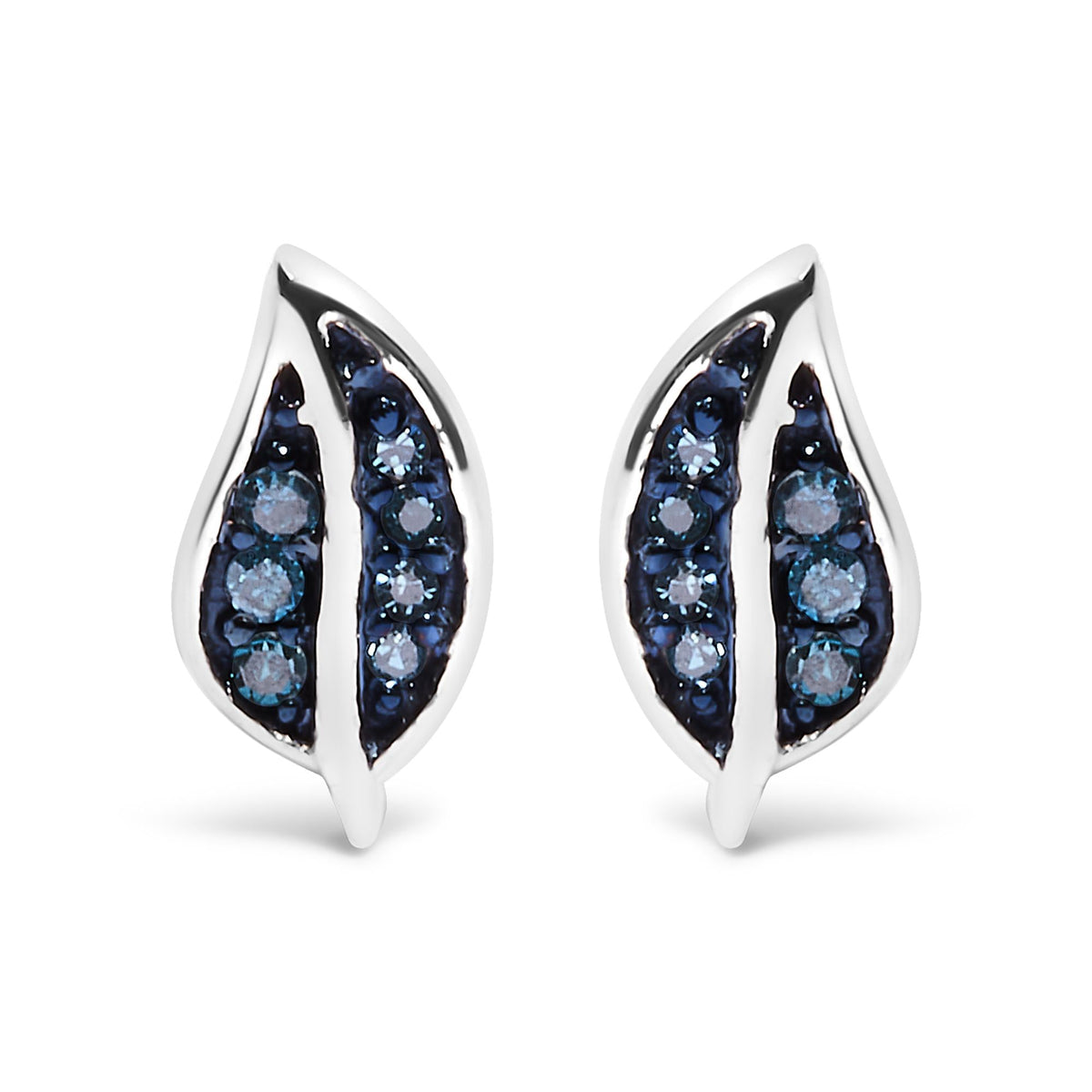 .925 Sterling Silver Blue Diamond Accent Leaf Stud Earrings