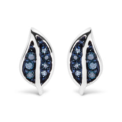 .925 Sterling Silver Blue Diamond Accent Leaf Stud Earrings