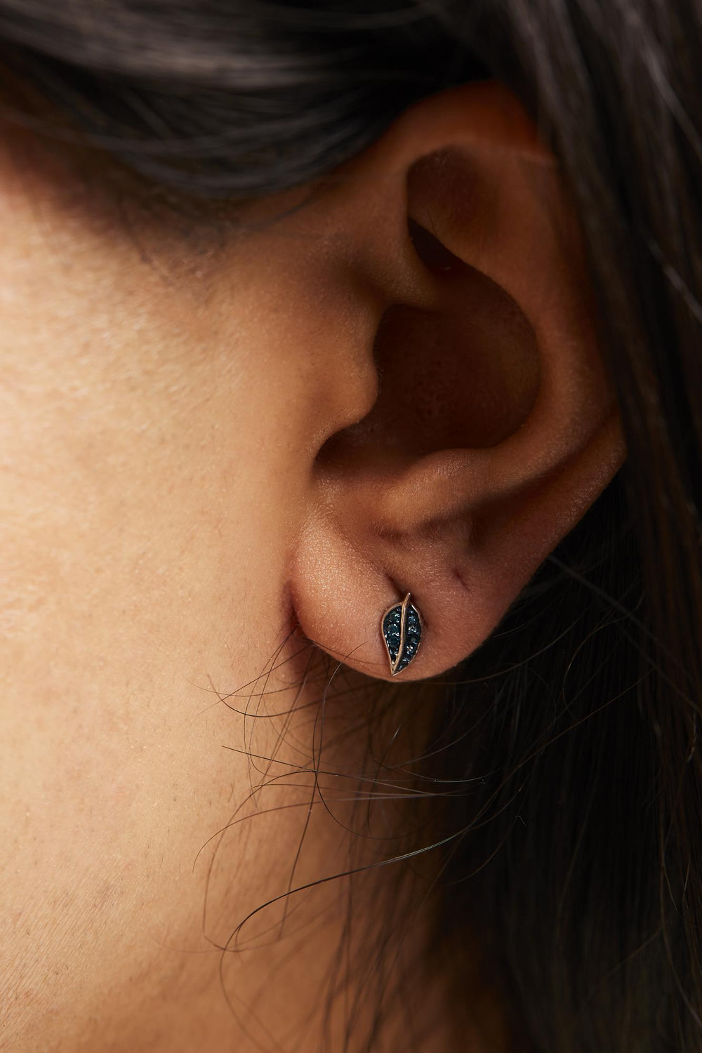 .925 Sterling Silver Blue Diamond Accent Leaf Stud Earrings