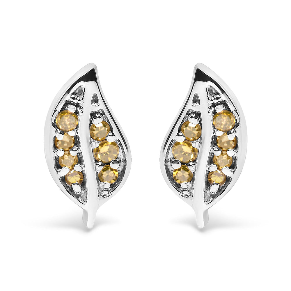 .925 Sterling Silver Yellow Diamond Accent Leaf Stud Earrings