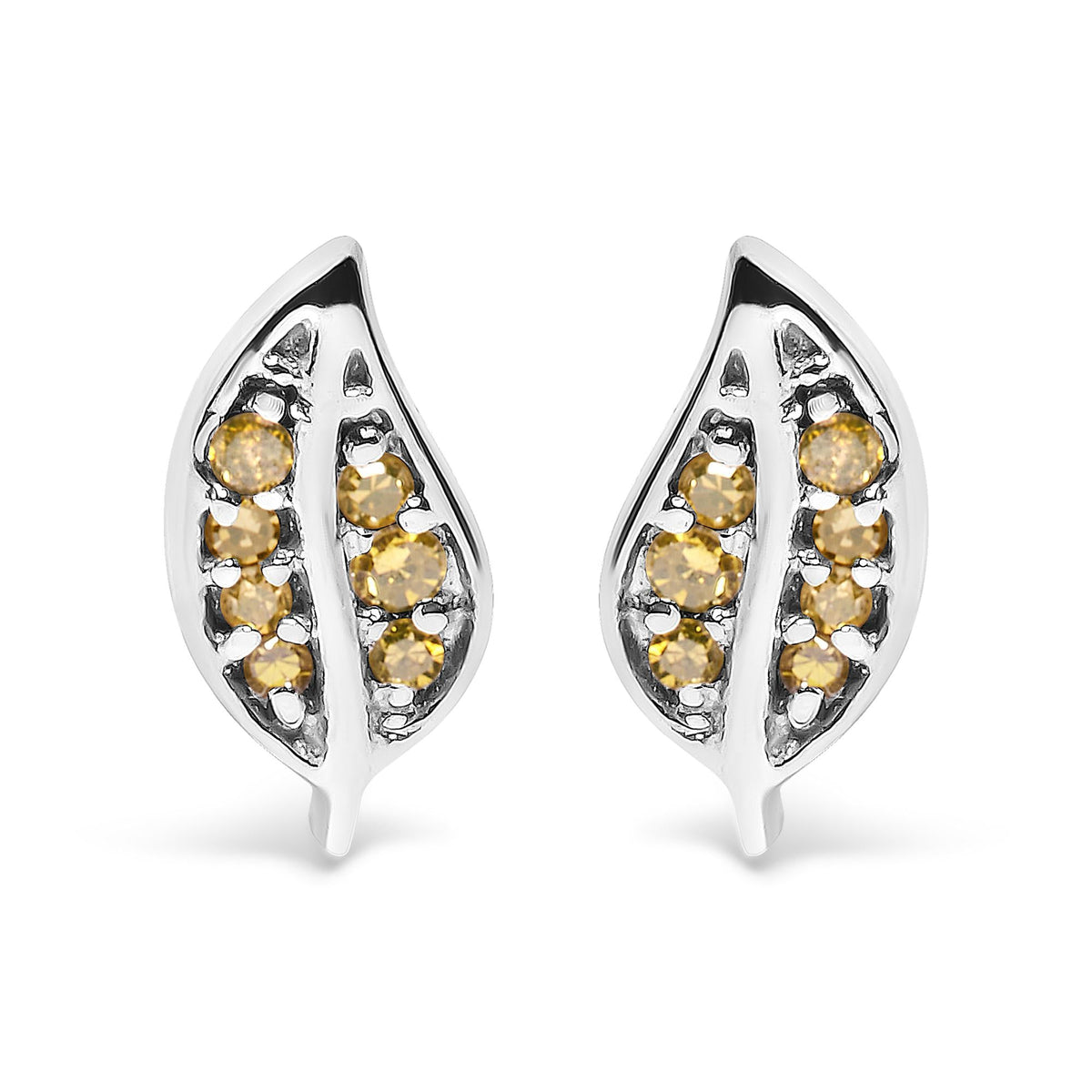 .925 Sterling Silver Yellow Diamond Accent Leaf Stud Earrings