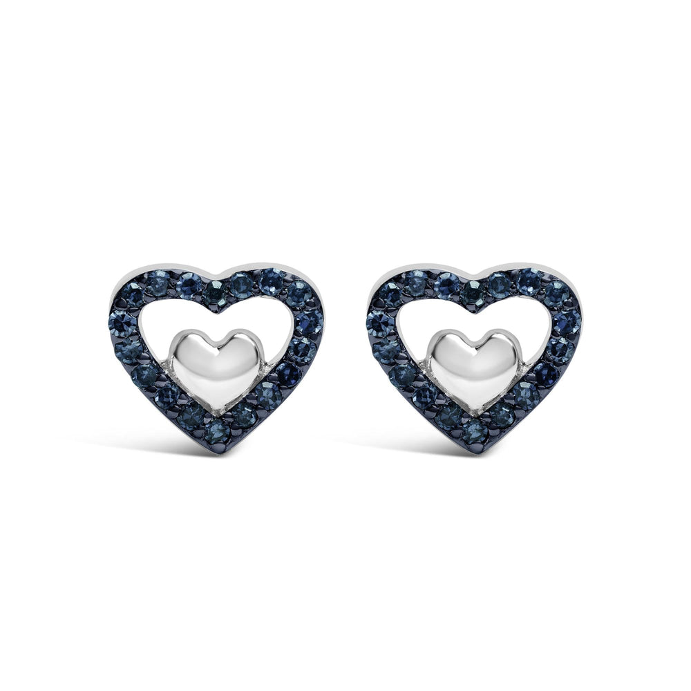 925 Sterling Silver 1/6 Cttw Diamond Open Double Heart Stud Earrings - Choice of Diamond Color