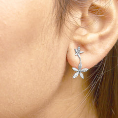 Sterling Silver 1/5 Cttw Diamond Double Star Dangle Earrings