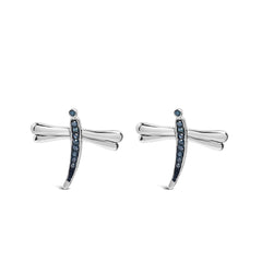 .925 Sterling Silver Blue Diamond Accent Dragonfly Stud Earrings (Blue Color, I2-I3 Clarity)