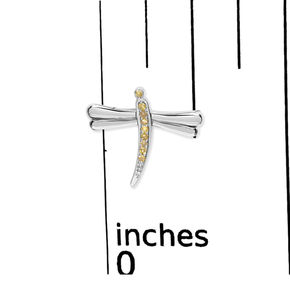 .925 Sterling Silver Yellow Diamond Accent Dragonfly Stud Earrings (Yellow Color, I2-I3 Clarity)