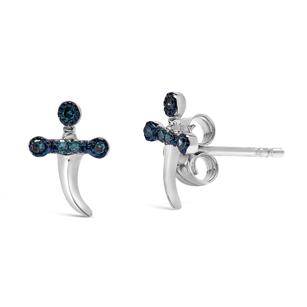 .925 Sterling Silver Blue Diamond Accent Knife Earrings (Blue Color, SI1-SI2 Clarity)