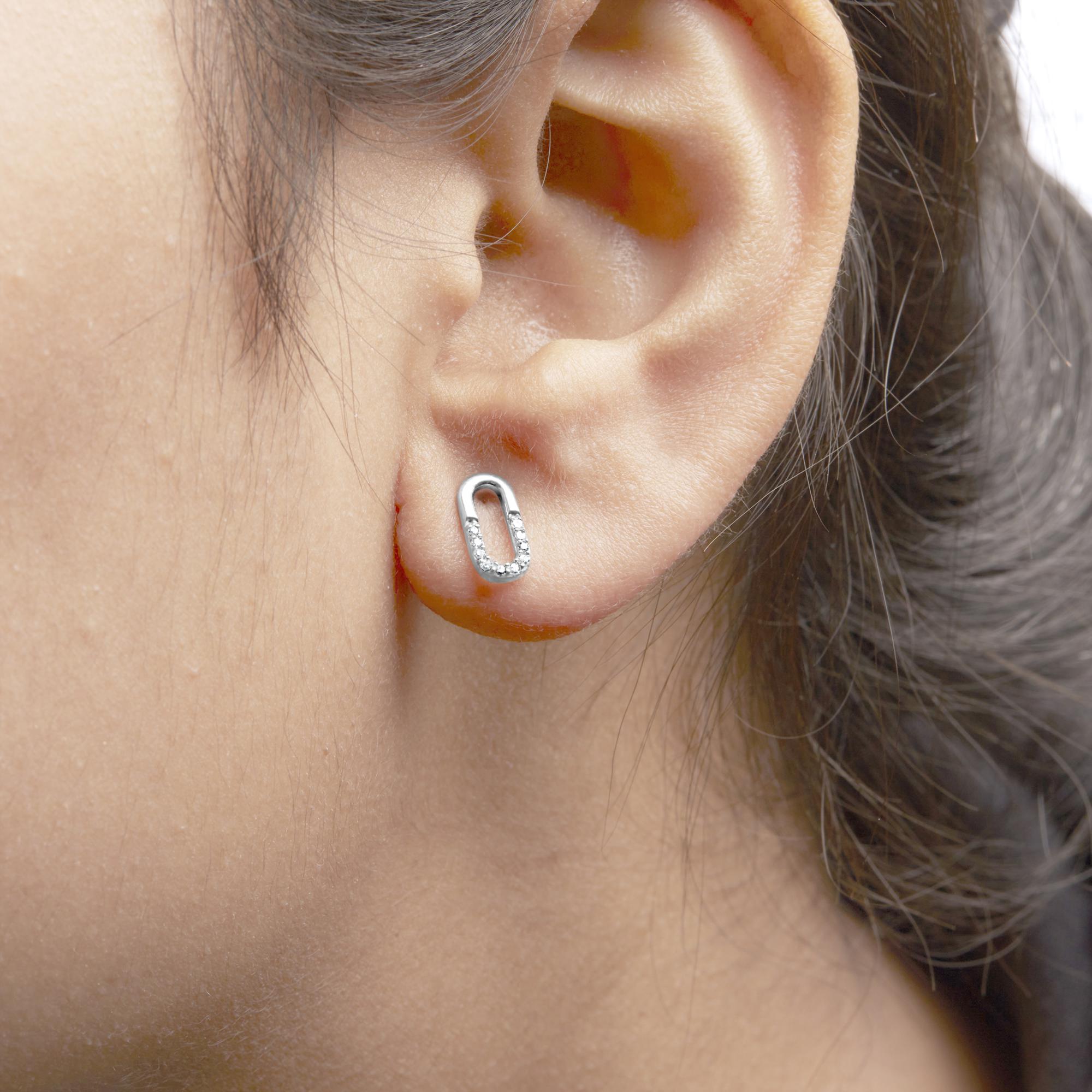 925 Sterling Silver 1/10 Diamond Diamond Paperclip Stud Earrings (H-I Color, I2-I3 Clarity)