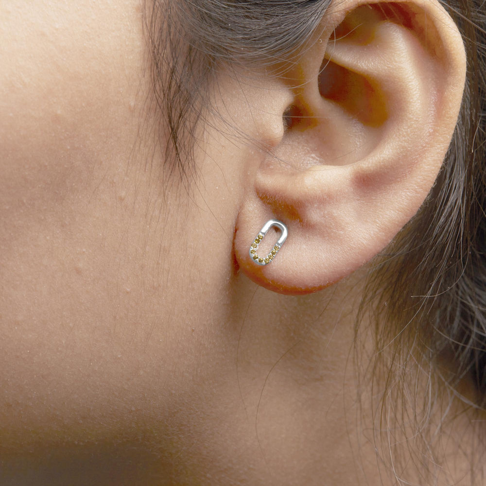 925 Sterling Silver 1/10 Yellow Treated Diamond Paperclip Stud Earrings (Yellow, SI1-SI2 Clarity)