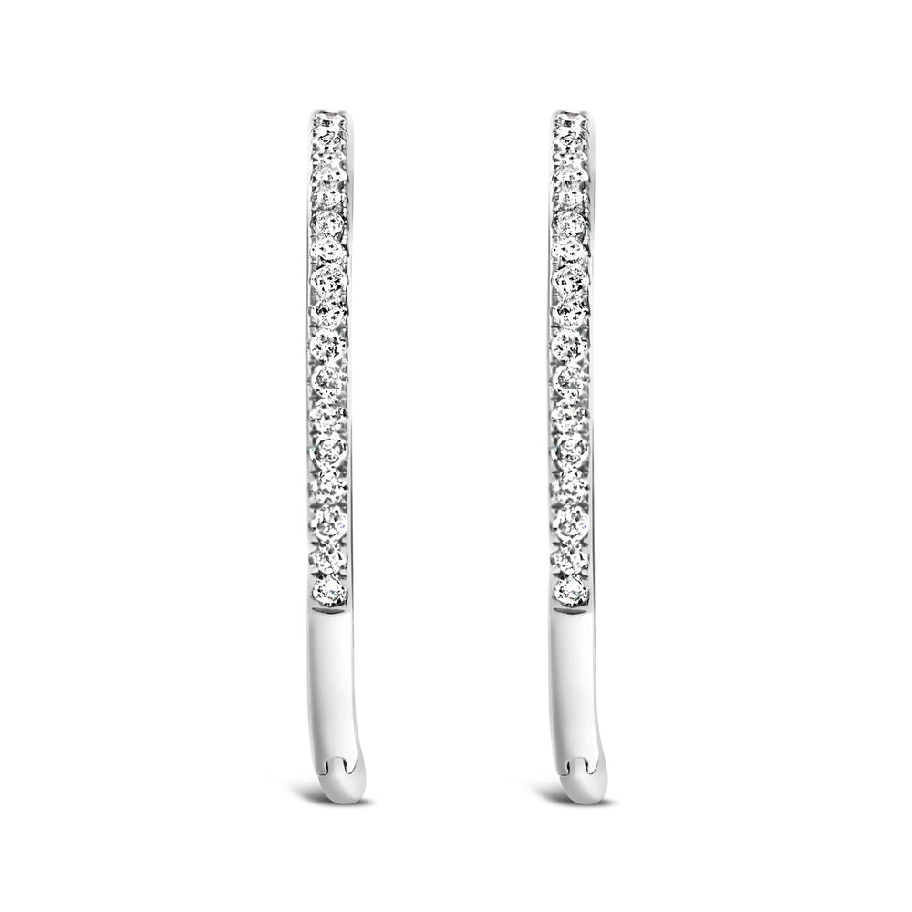 .925 Sterling Silver 1/3 Cttw Inside Out Diamond 1MM Wide Hoop Earrings (H-I Color, I2-I3 Clarity)