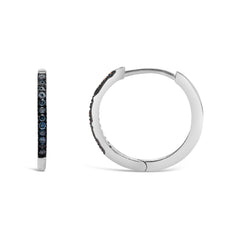 925 Sterling Silver 1/10 Cttw Blue Diamond Hoop Snap Post Hoop Earrings (BlueColor, I3 Clarity)
