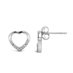 .925 Sterling Silver Diamond Accent Open Heart Stud Earrings (H-I Color, I2-I3 Clarity)