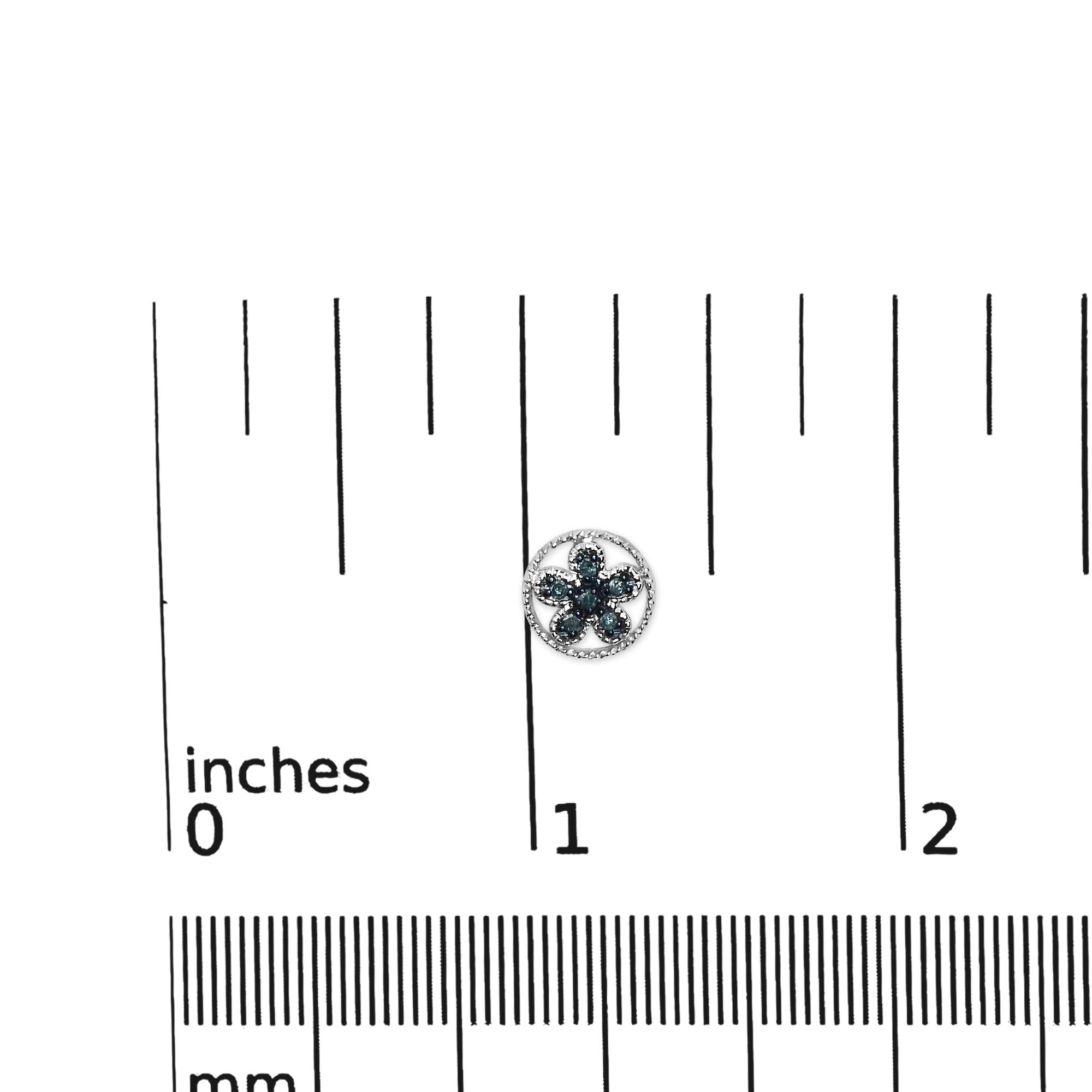 .925 Sterling Silver Blue Diamond Accent Star and Wheel Milgrain Style Stud Earrings (Blue Color, I2-I3 Clarity)