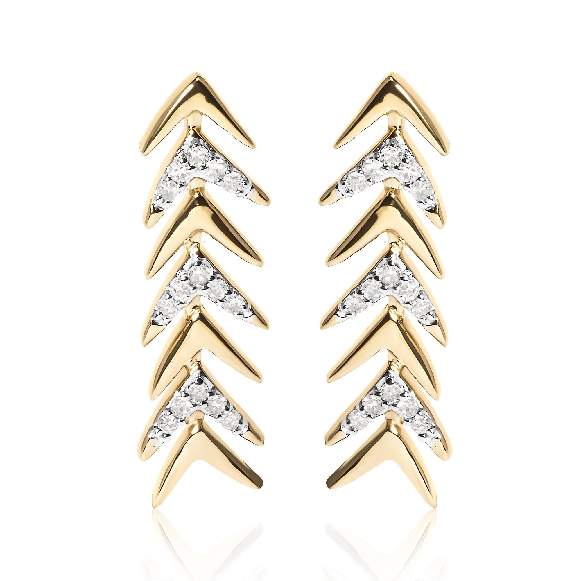 18K Yellow Gold Plated .925 Sterling Silver 1/5 Cttw Diamond Chevron Arrow Stud Earring (I-J Color, I2-I3 Clarity)