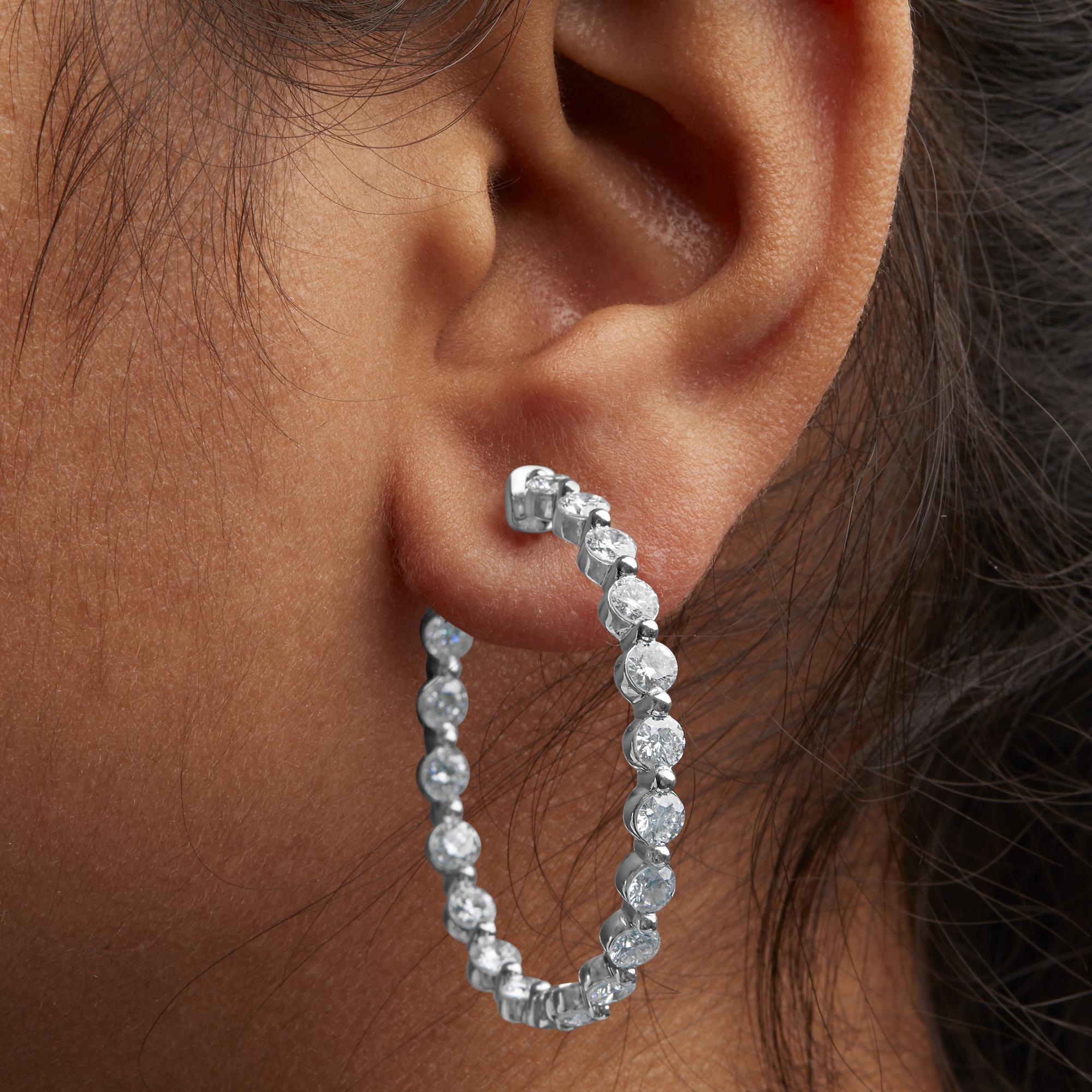 14K White Gold 5.00 Cttw Lab Grown Diamond Inside-Out Hoop Earring