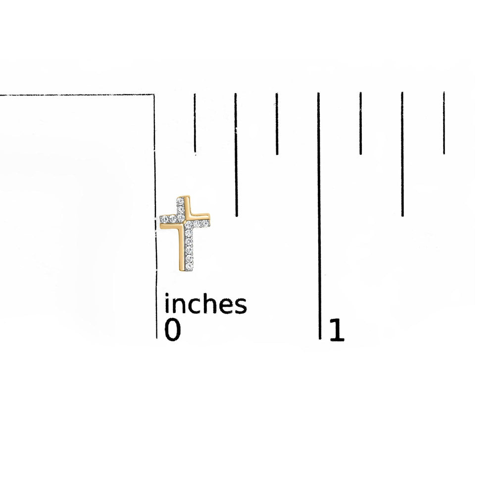 14K Yellow Gold Plated .925 Sterling Silver 1/10 Cttw Diamond Cross Stud Earring (I-J Color, I3 Clarity)