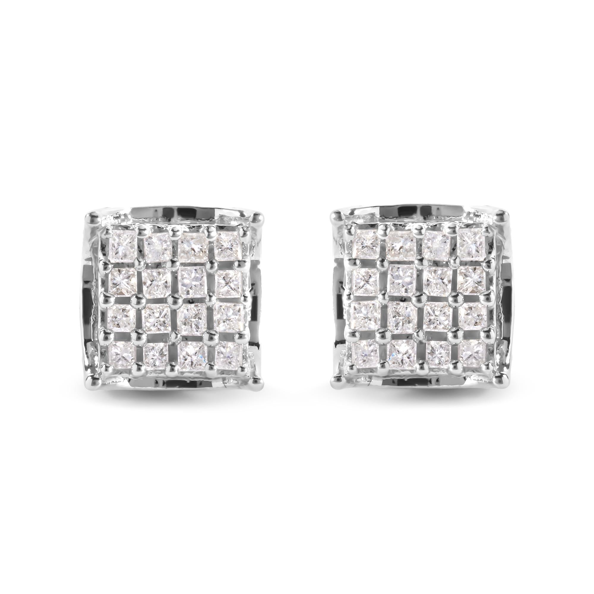 10K White Gold 1/2 Cttw Princess Diamond Classic Composite Stud Earrings (I-J Color, I1-I2 Clarity)
