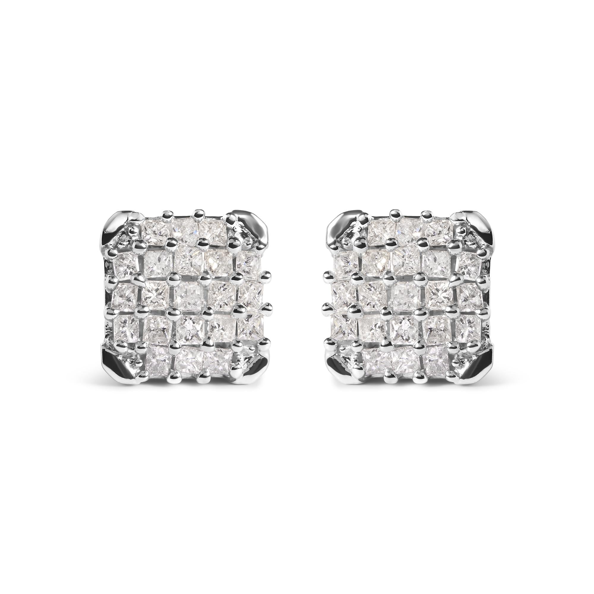 10K White Gold 3/4 Cttw Princess Diamond Composite Open Frame Stud Earrings (I-J Color, I1-I2 Clarity)