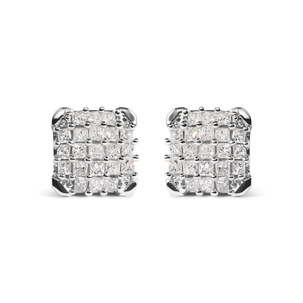 10K White Gold 3/4 Cttw Princess Diamond Composite Open Frame Stud Earrings (I-J Color, I1-I2 Clarity)