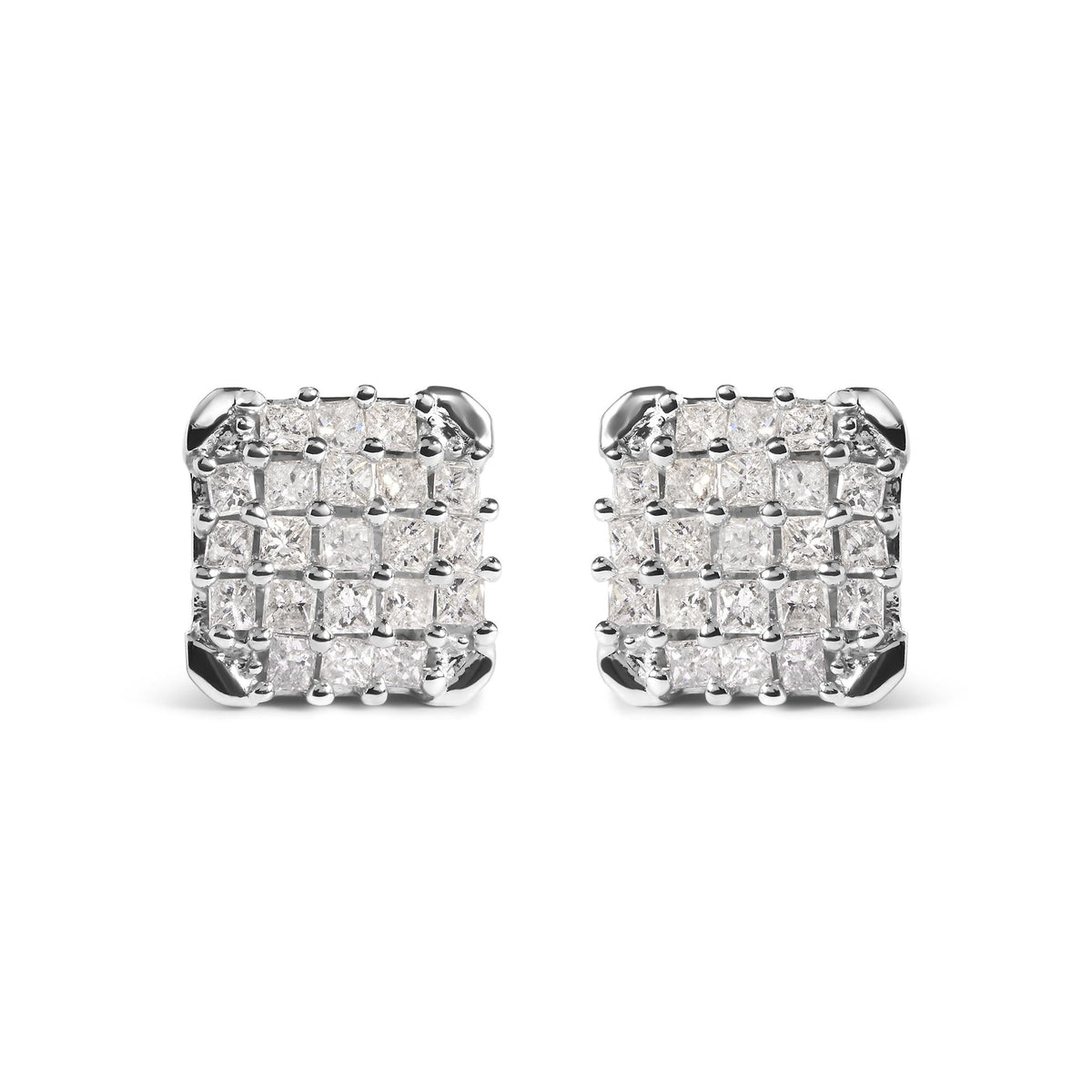 10K White Gold 3/4 Cttw Princess Diamond Composite Open Frame Stud Earrings (I-J Color, I1-I2 Clarity)