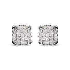 10K White Gold 3/4 Cttw Princess Diamond Composite Open Frame Stud Earrings (I-J Color, I1-I2 Clarity)