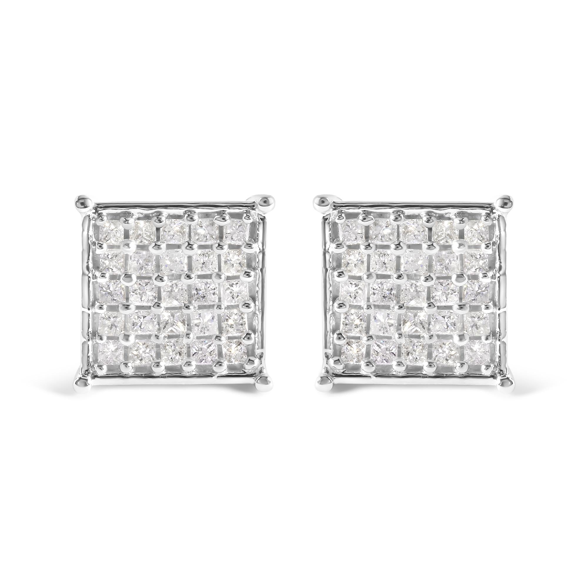 10K White Gold 3/4 Cttw Princess Diamond Composite Stud Earrings (I-J Color, I1-I2 Clarity)