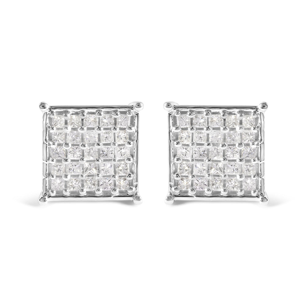 10K White Gold 3/4 Cttw Princess Diamond Composite Stud Earrings (I-J Color, I1-I2 Clarity)