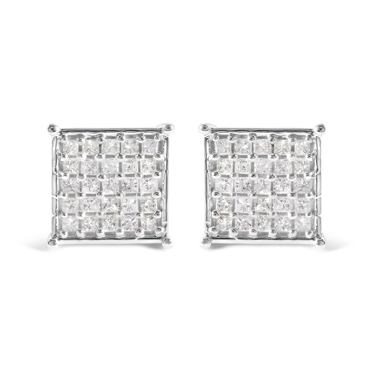 10K White Gold 3/4 Cttw Princess Diamond Composite Stud Earrings (I-J Color, I1-I2 Clarity)