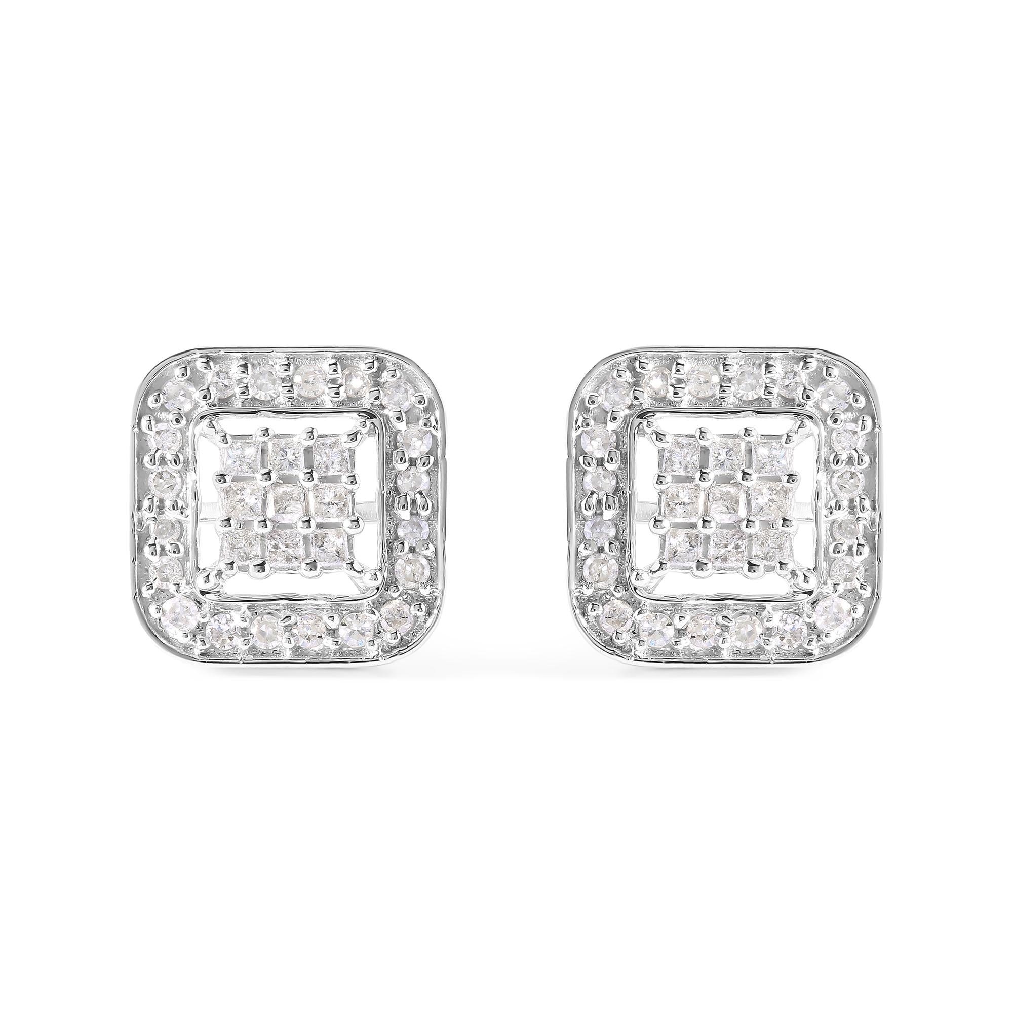 10K White Gold 5/8 Cttw Diamond Square Shaped Composite Stud Earrings (I-J Color, I1-I2 Clarity)