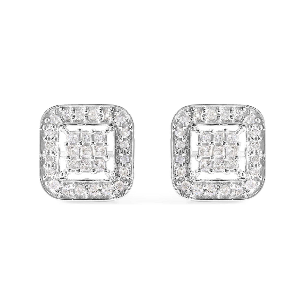10K White Gold 5/8 Cttw Diamond Square Shaped Composite Stud Earrings (I-J Color, I1-I2 Clarity)