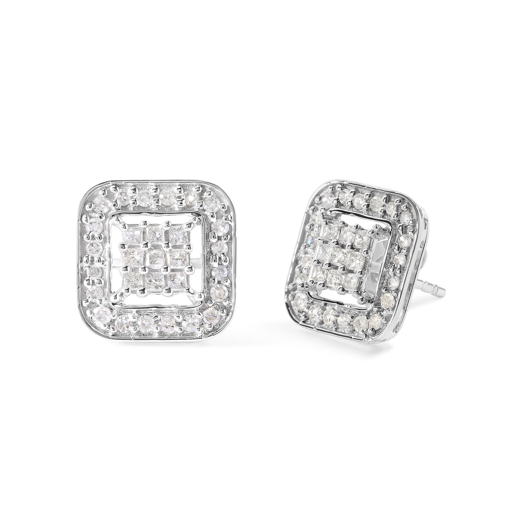 10K White Gold 5/8 Cttw Diamond Square Shaped Composite Stud Earrings (I-J Color, I1-I2 Clarity)