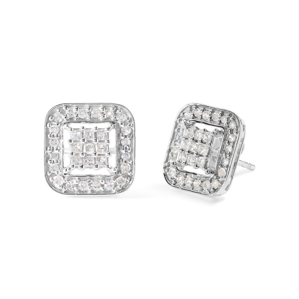 10K White Gold 5/8 Cttw Diamond Square Shaped Composite Stud Earrings (I-J Color, I1-I2 Clarity)