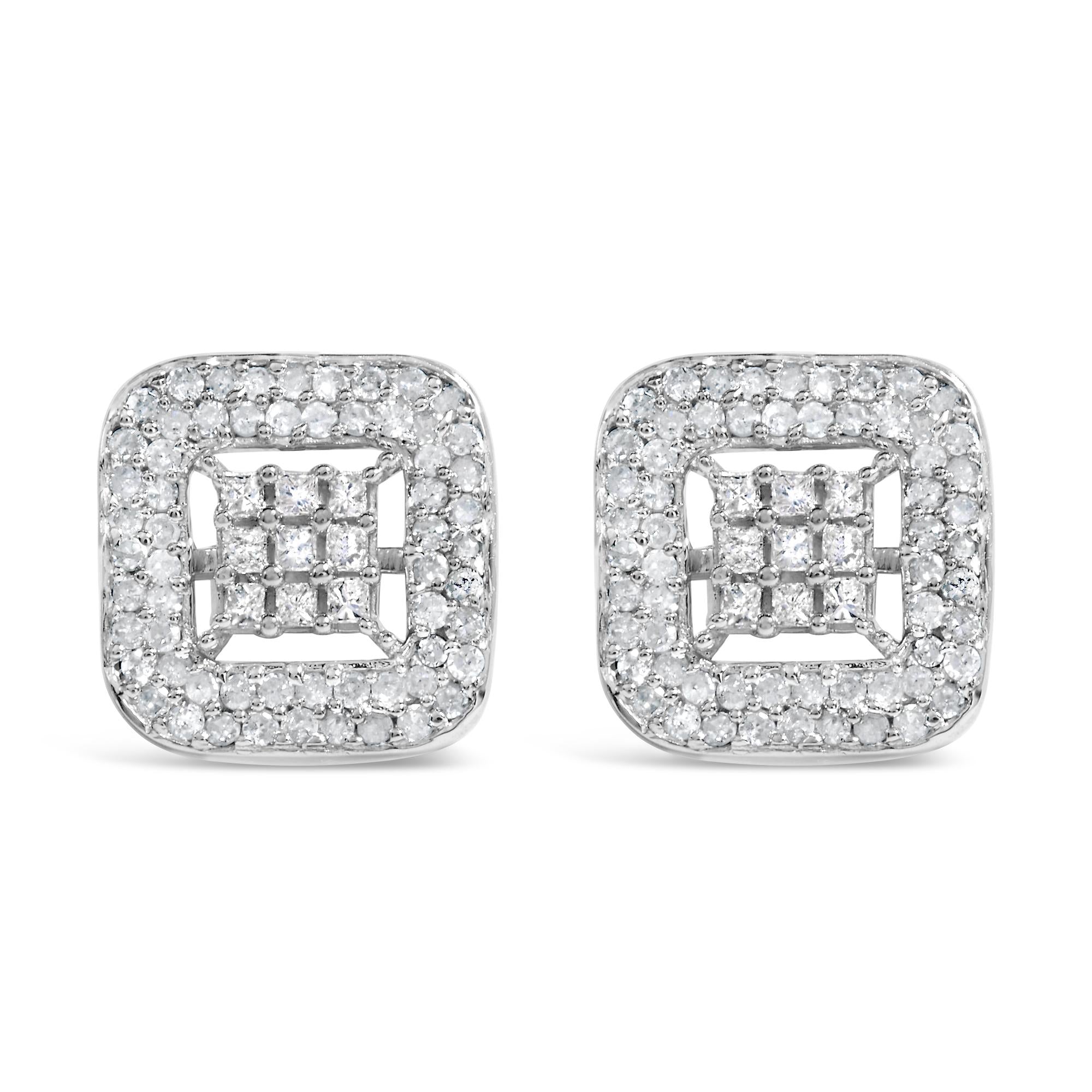 10K White Gold 1.00 Cttw Diamond Composite and Halo Stud Earrings (I-J Color, I1-I2 Clarity)