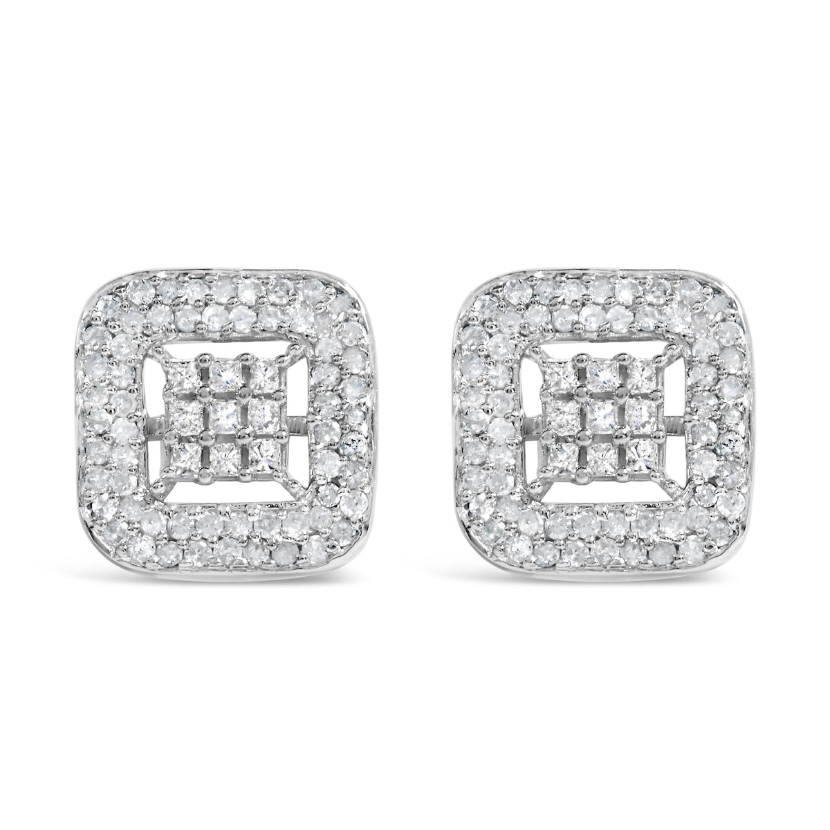 10K White Gold 1.00 Cttw Diamond Composite and Halo Stud Earrings (I-J Color, I1-I2 Clarity)